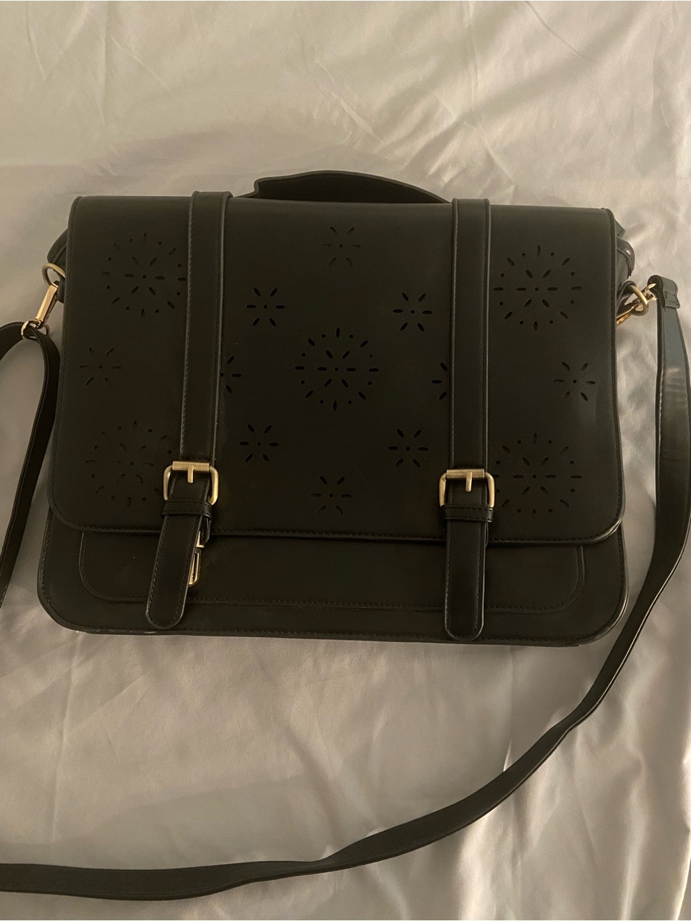 Ecosusi Black Laser-Cut Satchel Crossbody Messenger Bag